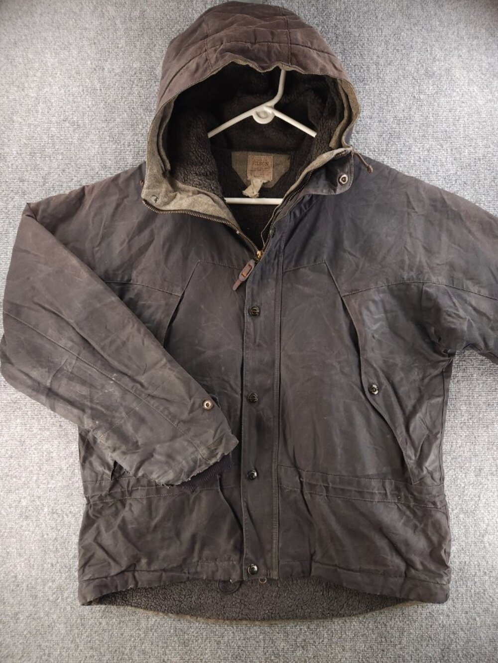 VTG CC Filson / Ceccarelli Waxed Fleece Lined Hooded Chore Coat Heavyweight Gray